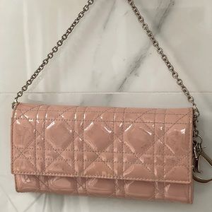 Auth Christian DIOR Patent Cannage Lady Dior Rendezvous Wallet On Chain
